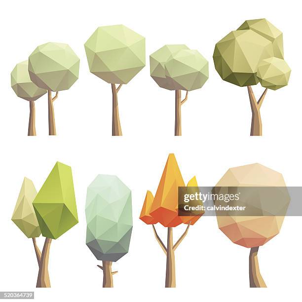 ilustrações, clipart, desenhos animados e ícones de baixa poly árvores - origami