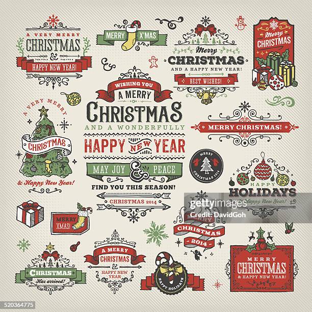 hand drawn christmas labels & badges - mistletoe stock illustrations