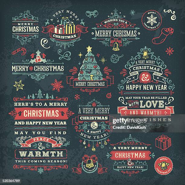 ilustrações de stock, clip art, desenhos animados e ícones de mão desenhada quadro negro & emblemas rótulos de natal - caligrafia