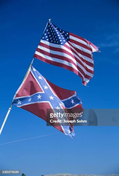 american and confederate flag - confederate flag stock pictures, royalty-free photos & images