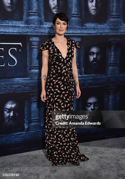 Actress Lena Headey arrives at the premiere of HBO's "Game Of Thrones" Season 6 at the TCL Chinese Theatre on April 10, 2016 in Hollywood, California.