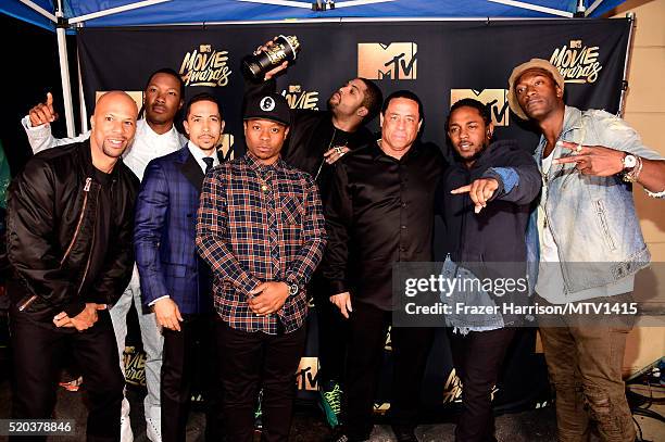 Actor/rapper Common, actors Corey Hawkins, Neil Brown Jr., and O'Shea Jackson Jr., DJ Yella of N.W.A, actors Jason Mitchell and Aldis Hodge, winners...