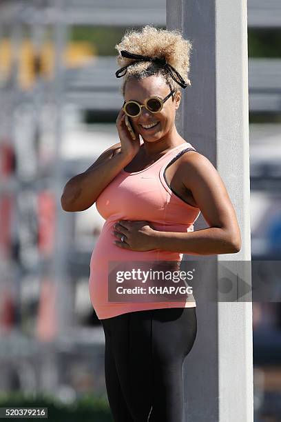 Connie Mitchell is seen working out at Bondi Beach on April 11, 2016 in Sydney, Australia.