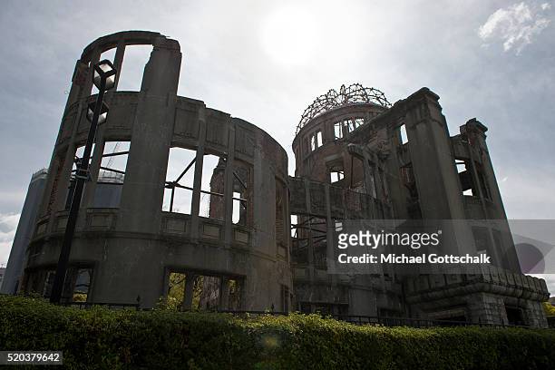 Ruin of Hiroshima Prefectural Industrial Promotion Hall, the building 160 meters above first atomic bomb exploded on April 11, 2016 in Hiroshima,...