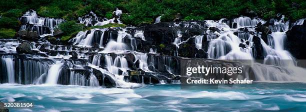 hruanfoss falls on the hvita river - hraunfossar stock pictures, royalty-free photos & images