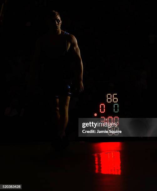 Kyle Dake prepares to compete against J'Den Cox in the 86kg freestyle championship match during day 2 of the 2016 U.S. Olympic Team Wrestling Trials...