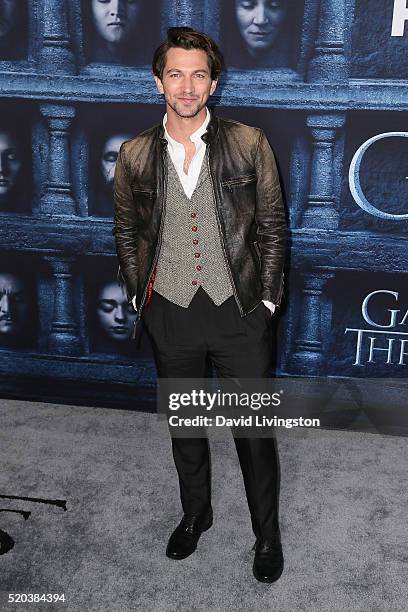 Actor Michiel Huisman arrives at the premiere of HBO's "Game of Thrones" Season 6 at the TCL Chinese Theatre on April 10, 2016 in Hollywood,...