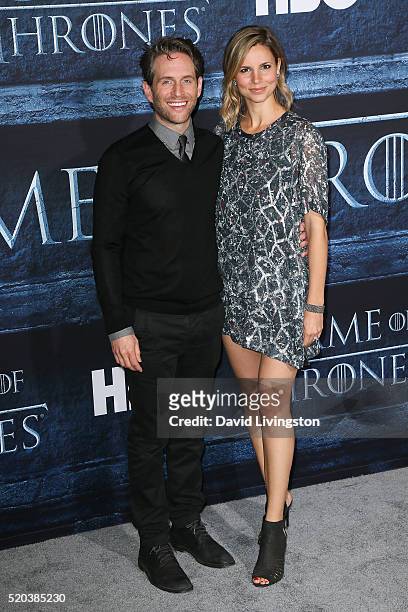Actors Glenn Howerton and Jill Latiano arrive at the premiere of HBO's "Game of Thrones" Season 6 at the TCL Chinese Theatre on April 10, 2016 in...