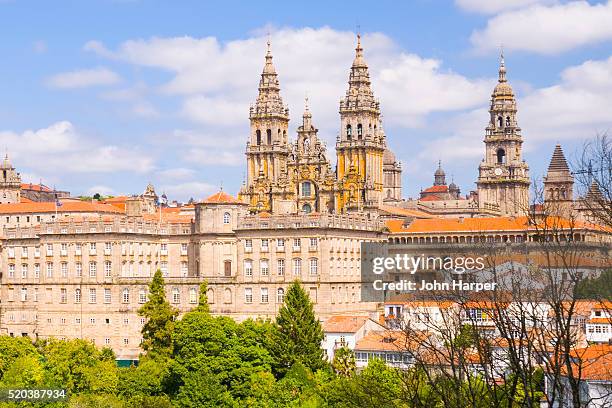 towers of the cathedral of santiago de compostela in spain - santiago de compostela fotografías e imágenes de stock