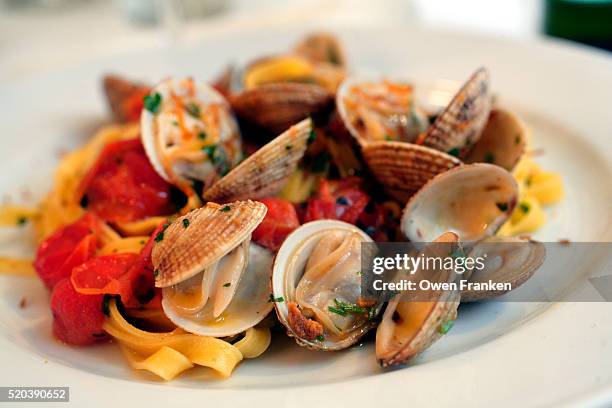 fettuccine with clams - fruits de mer photos et images de collection