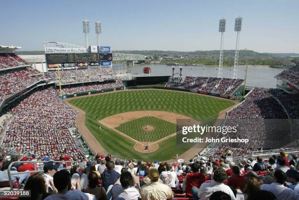 General view from the upper deck of the Great American Ballpark between the Philadelphia Phillies and the Cincinnati Reds on April 12, 2003 in...