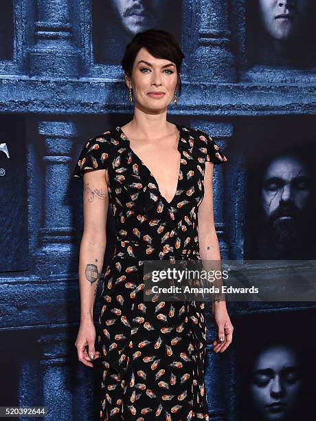 Actress Lena Headey arrives at the premiere of HBO's "Game Of Thrones" Season 6 at the TCL Chinese Theatre on April 10, 2016 in Hollywood, California.