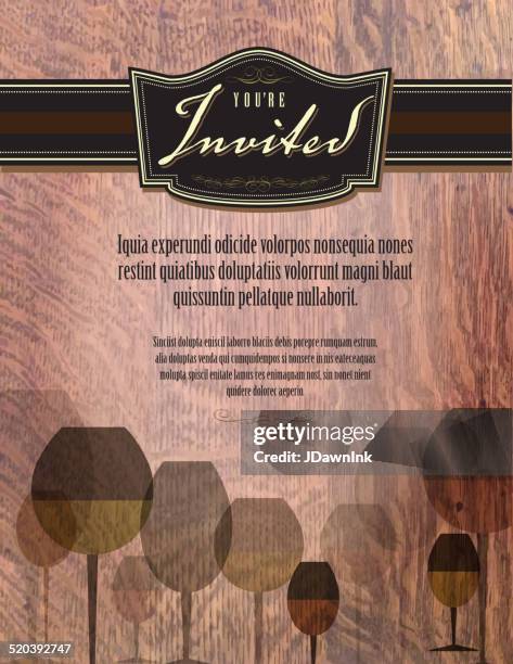 stockillustraties, clipart, cartoons en iconen met vintage wine tasting invitation template design woodgrain - wijn proeven