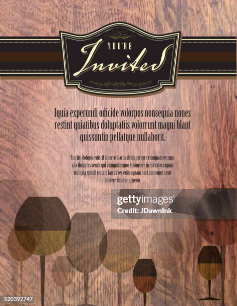 vintage wine tasting invitation template design woodgrain - wine tasting stock illustrations