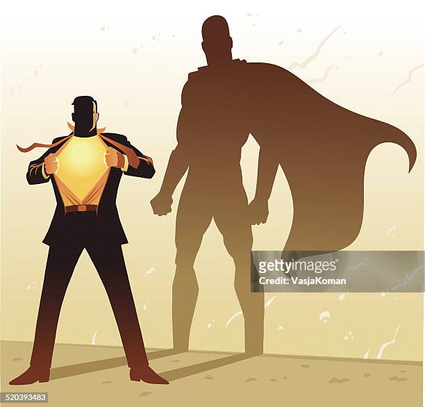 businessman with superhero shadow - heroes stock illustrations