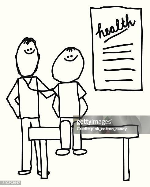 stick doctor checking patient's breathing - stick figure doctor stock illustrations