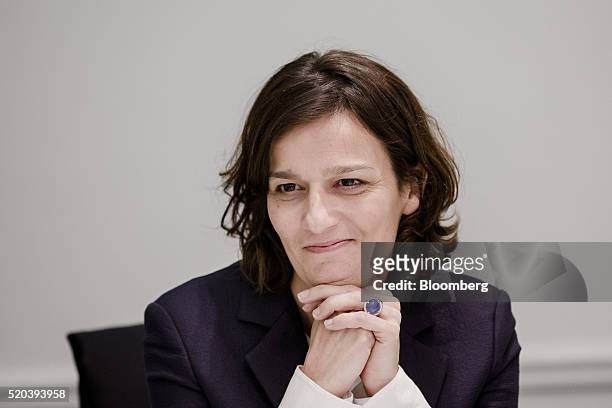 Cecile Cabanis, chief financial officer of Danone SA, reacts during an interview in Paris, France, on Friday, April 8, 2016. Danone, the world's...