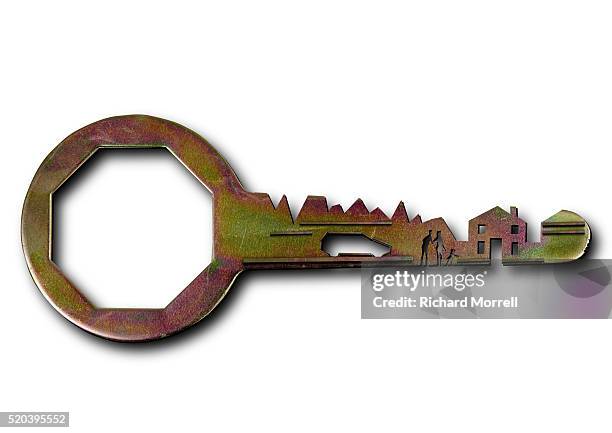 key with house - hausschlüssel stock-fotos und bilder