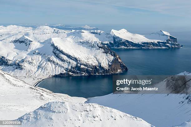 aerial view of aleutian islands in the winter - bering sea fotografías e imágenes de stock