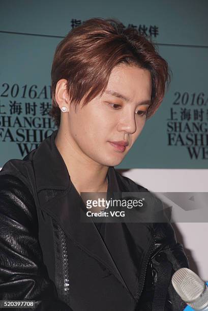 South Korean actor and singer XIA Kim Junsu attends the No.10/7 collection during the Shanghai Fashion Week A/W 2016 at Xintiandi Hall B on April 10,...