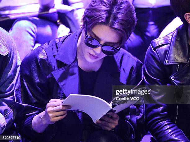 South Korean actor and singer XIA Kim Junsu attends the No.10/7 collection during the Shanghai Fashion Week A/W 2016 at Xintiandi Hall B on April 10,...