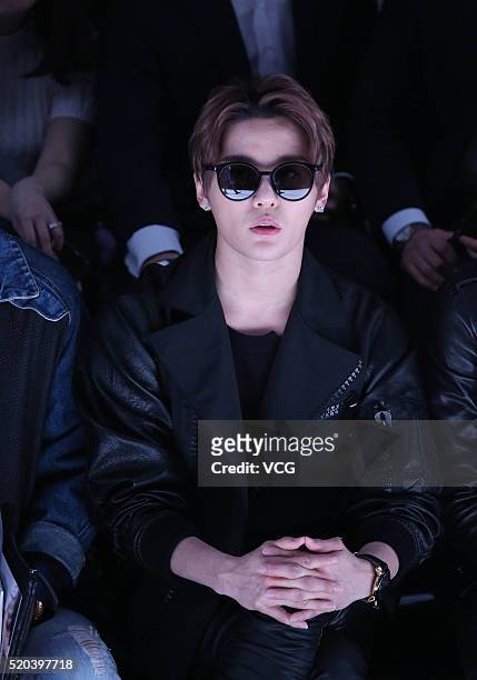 South Korean actor and singer XIA Kim Junsu attends the No.10/7 collection during the Shanghai Fashion Week A/W 2016 at Xintiandi Hall B on April 10,...