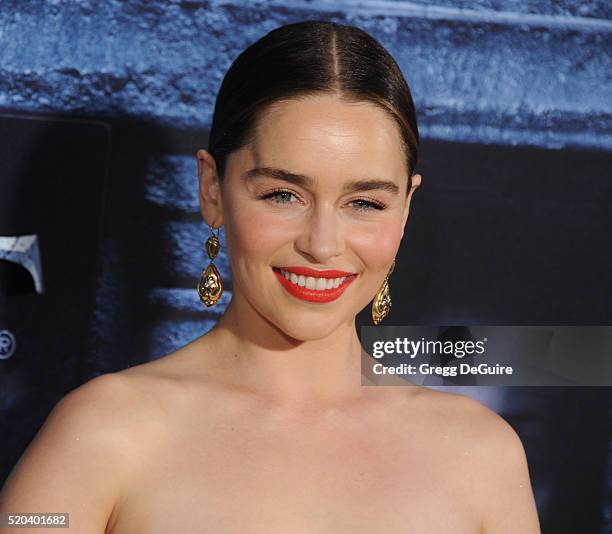 Actress Emilia Clarke arrives at the premiere of HBO's "Game Of Thrones" Season 6 at TCL Chinese Theatre on April 10, 2016 in Hollywood, California.