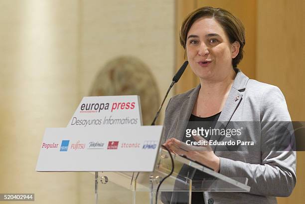 Mayor of Barcelona Ada Colau speaks at 'Los Desayunos de Europa Press. Ada Colau conference' at Hesperia hotel on April 11, 2016 in Madrid, Spain....
