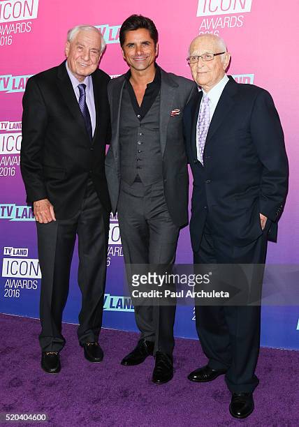 Garry Marshall, John Stamos and Norman Lear attend the TV Land Icon Awards at The Barker Hanger on April 10, 2016 in Santa Monica, California.