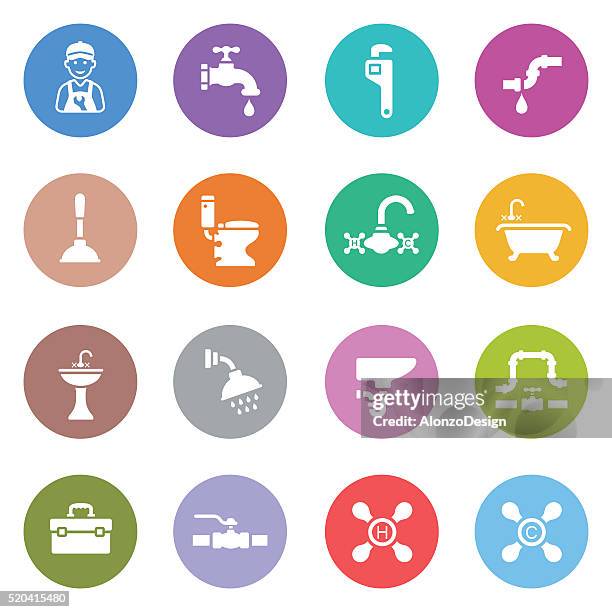 plumbing icon set - sewer pipe stock illustrations