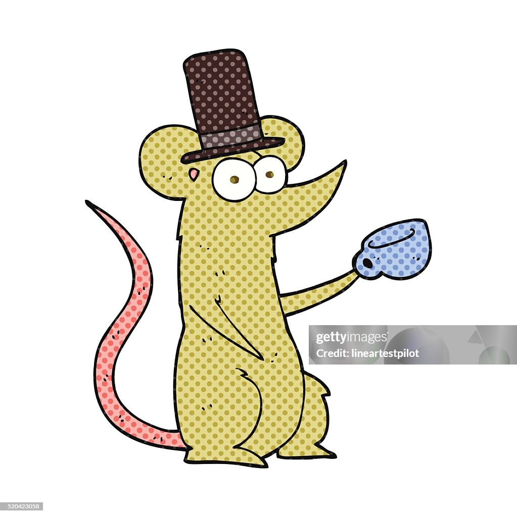 Cartoon mouse with cup and top hat