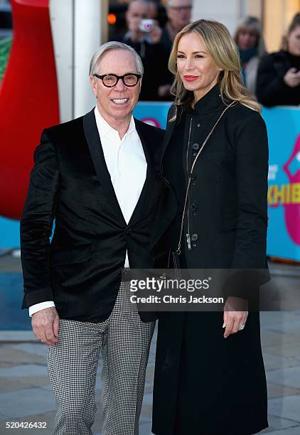 Tommy Hilfiger and Dee Ocleppo arrive for the private view of 'The Rolling Stones: Exhibitionism' at the Saatchi Gallery on April 4, 2016 in London,...