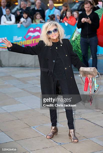 Annie Nightingale arrives for the private view of 'The Rolling Stones: Exhibitionism' at the Saatchi Gallery on April 4, 2016 in London, England.