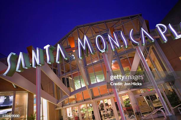 entrance to the santa monica place shopping mall - monica askew stock pictures, royalty-free photos & images