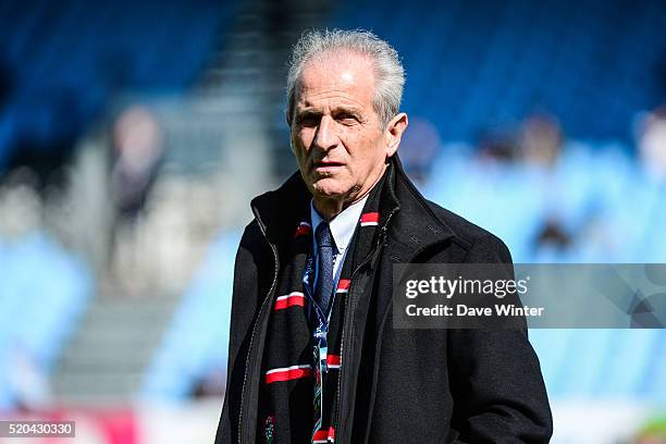 Mayor of Toulon Hubert Falco during the European Rugby Champions Cup Quarter Final between Racing 92 v RC Toulon at Stade Yves Du Manoir on April 10,...
