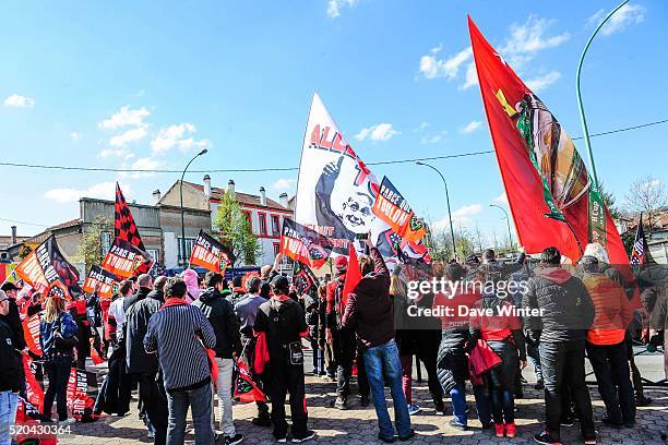 Toulon supporters outside the stadium before the European Rugby Champions Cup Quarter Final between Racing 92 v RC Toulon at Stade Yves Du Manoir on...