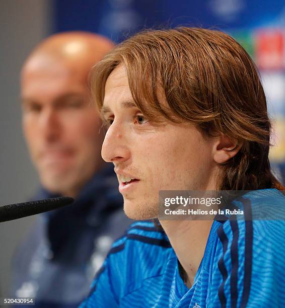 Luka Modric of Real Madrid attends a press conference at Valdebebas training ground on April 11, 2016 in Madrid, Spain.