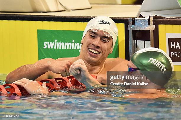 Justin James of Australia reacts after winning the Men's 200 metre Individual Medley during day five of the Australian Swimming Championships at the...