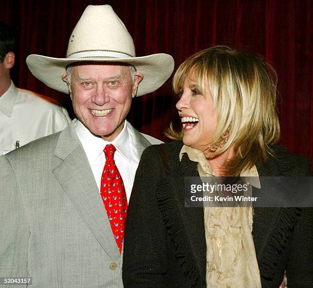 Actors Larry Hagman and Linda Gray arrive at Warner Bros. TV and Warner Home Video Celebration of 50 Years of Quality TV at the Warner Bros. Lot,...