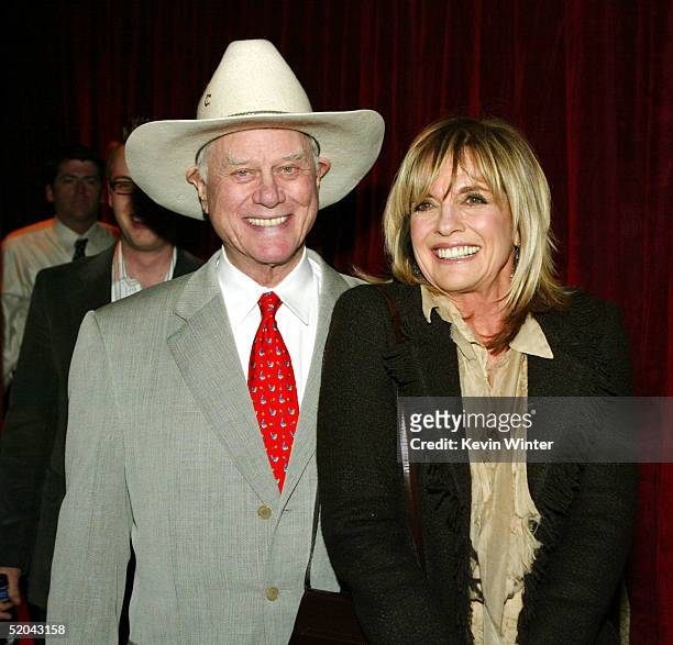 Actors Larry Hagman and Linda Gray arrive at Warner Bros. TV and Warner Home Video Celebration of 50 Years of Quality TV at the Warner Bros. Lot,...