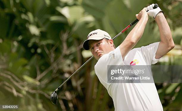 Tim Clark of South Africa tees off on the fourth hole during the second round of the South African Airways Open at Durban Country Club on January 21,...