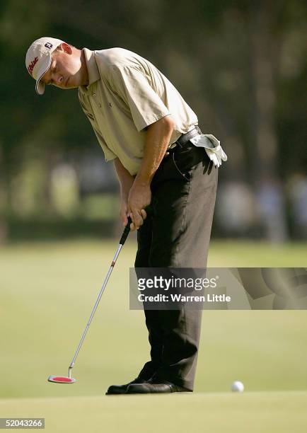Tjaart Van Der Walt of South Africa putts on the 10th green during the second round of the South African Airways Open at Durban Country Club on...