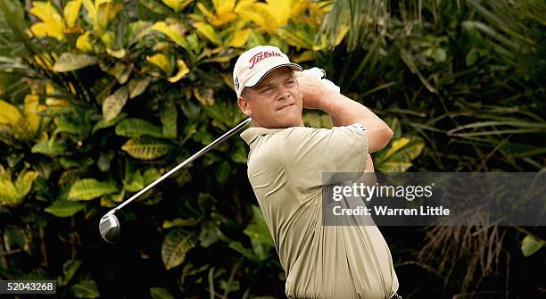 Tjaart Van Der Walt of South Africa tees off on the seventh hole during the second round of the South African Airways Open at Durban Country Club on...