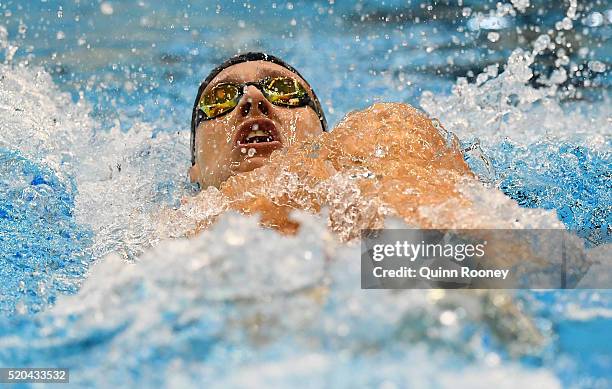 Mitch Larkin of Australia competes in the Men's 200 Metre Backstroke during day four of the Australian Swimming Championships at the South Australian...