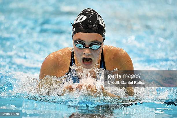 Jenna Starch of Australia competes in the Women's 200 metre Breastroke during day five of the Australian Swimming Championships at the South...