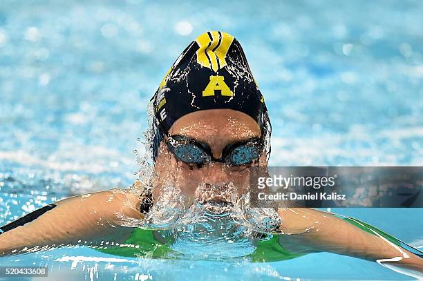 Sarah Beale of Australia competes in the Women's 200 metre Breastroke during day five of the Australian Swimming Championships at the South...