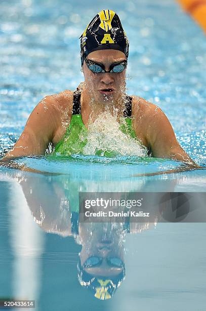 Sarah Beale of Australia competes in the Women's 200 metre Breastroke during day five of the Australian Swimming Championships at the South...