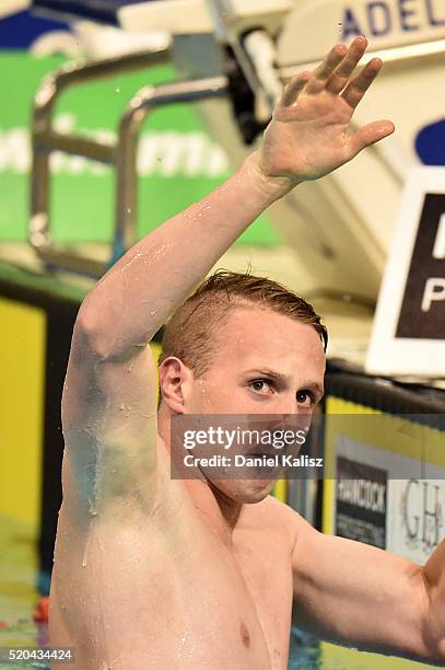 Matthew Wilson of Australia reacts after the Men's 200 metre Breaststroke during day five of the Australian Swimming Championships at the South...