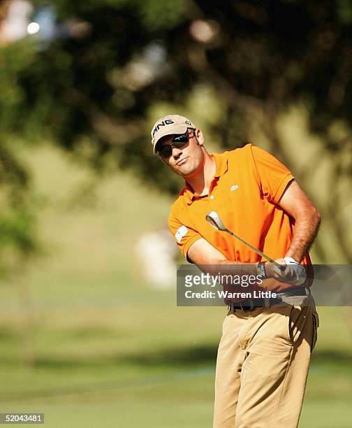 Gregory Havret of France chips onto the 14th green during the second round of the South African Airways Open at Durban Country Club on January 21,...