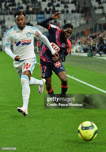 Georges Kévin Nkoudou Mbida from Marseille fighting with André Biyogo Poko from Bordeaux during the French League 1 match between Olympique de...